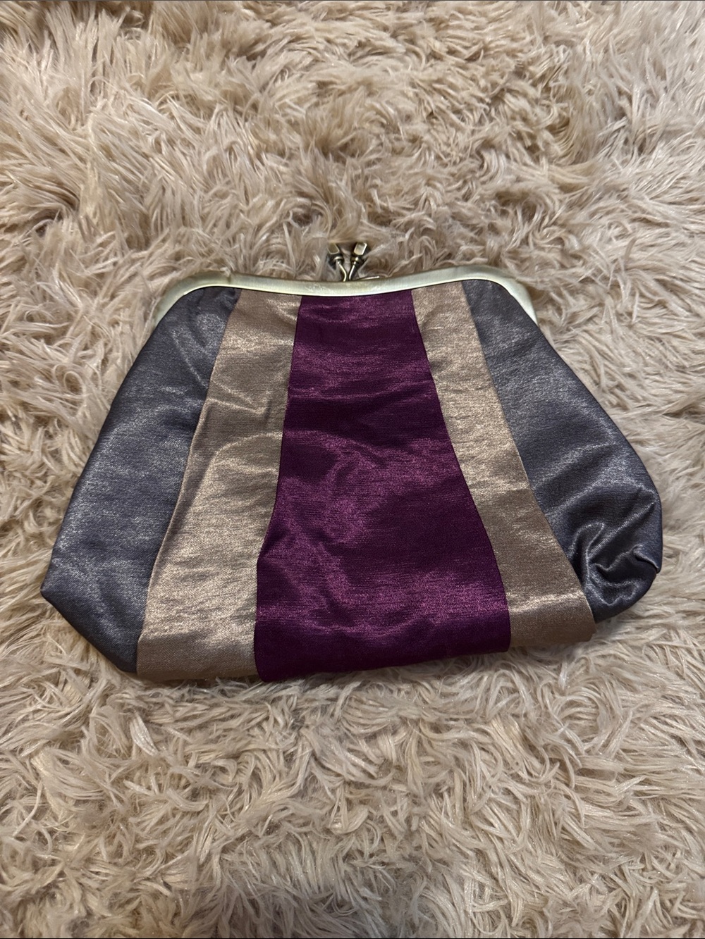 Bath & Body Works Victorian silk Purple, Gold & Gray Satin Kiss-Lock Clutch